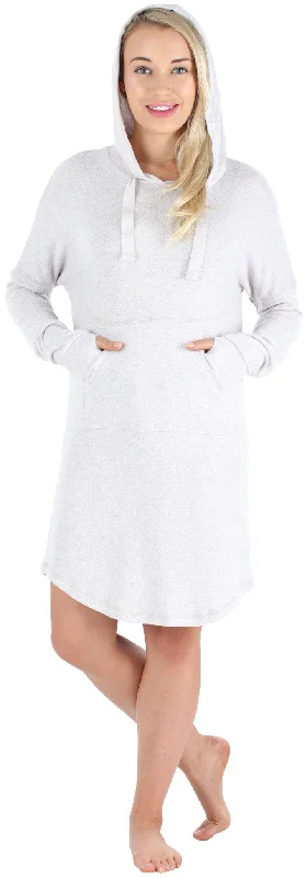 bSoft Women’s Hooded Long Sleeve Tunic Soft Knit Nightgown with Pocket Pajamas