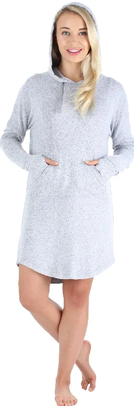 bSoft Women’s Hooded Long Sleeve Tunic Soft Knit Nightgown with Pocket Pajamas