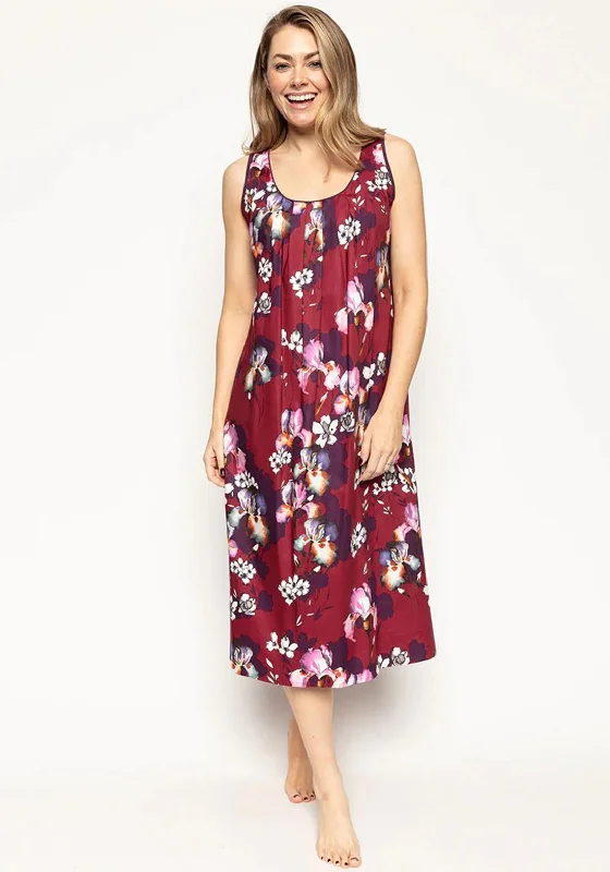 Cyberjammies Clarissa Floral Long Nightdress, Burgundy