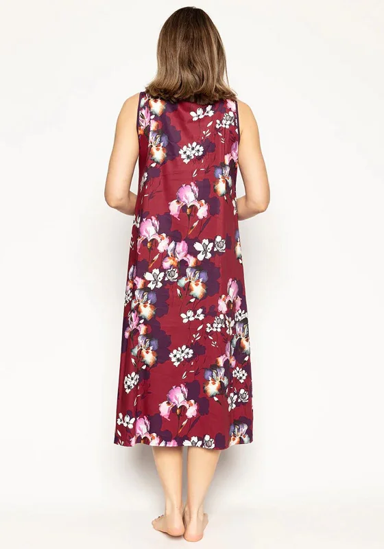 Cyberjammies Clarissa Floral Long Nightdress, Burgundy