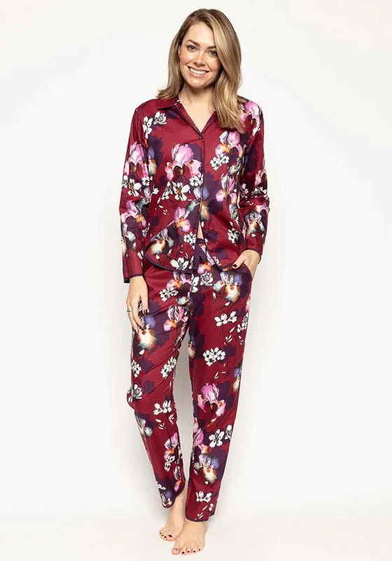 Cyberjammies Clarissa Floral Print Pyjama Top, Burgundy