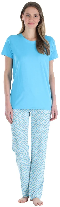 Frankie & Johnny Women’s Knit Short Sleeve T-Shirt and Relaxed Fit Pants Pajama Set