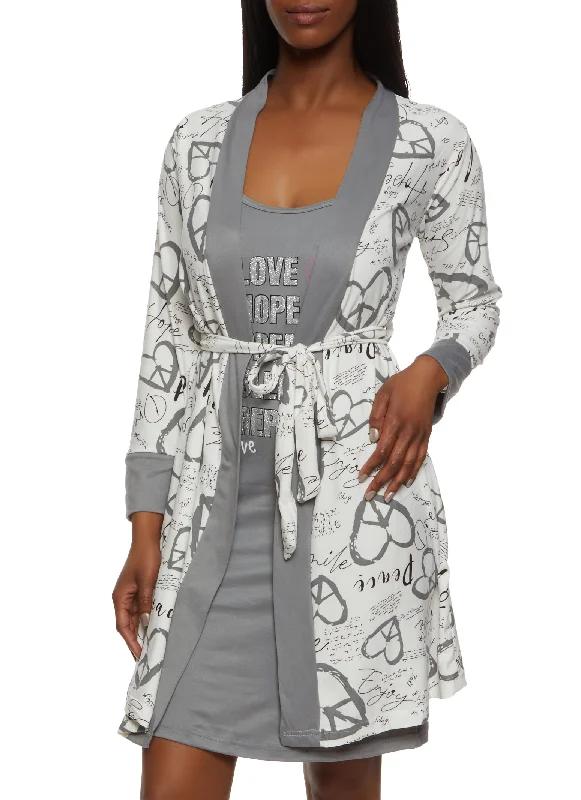 Love Hope Dream Graphic Nightgown with Robe