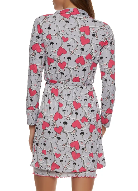 Ribbed Bear Print Cami Nightgown and Robe