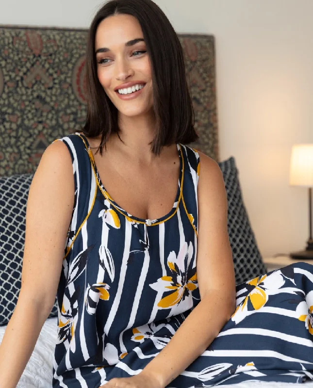 Knightsbridge Floral Stripe Print Long Nightdress