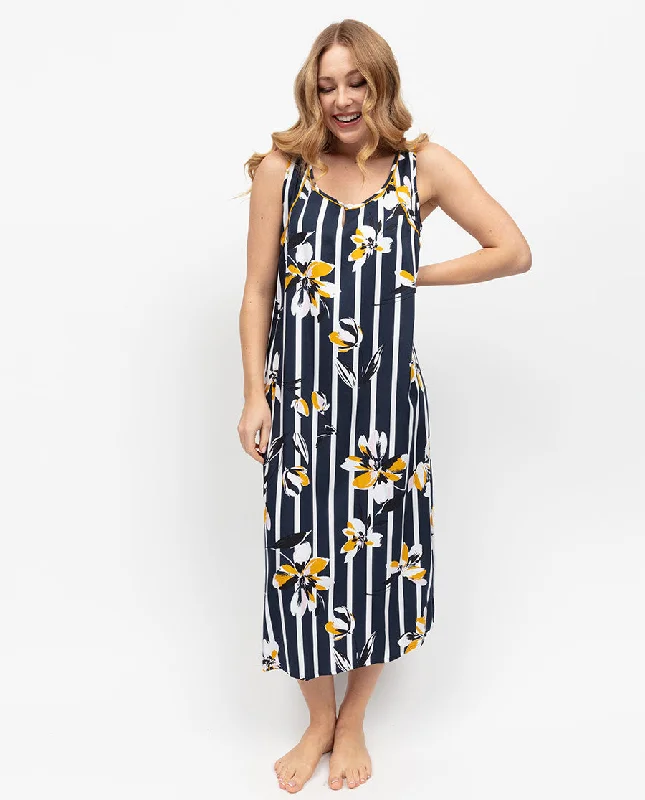 Knightsbridge Floral Stripe Print Long Nightdress