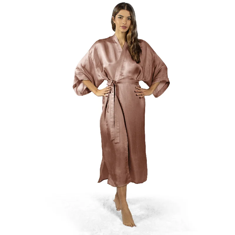 Luxury Artisan Long Silk Kimono Robes For Women, Washable Natural Mulberry Silk