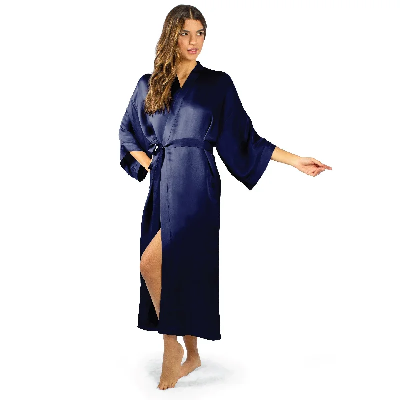 Luxury Artisan Long Silk Kimono Robes For Women, Washable Natural Mulberry Silk