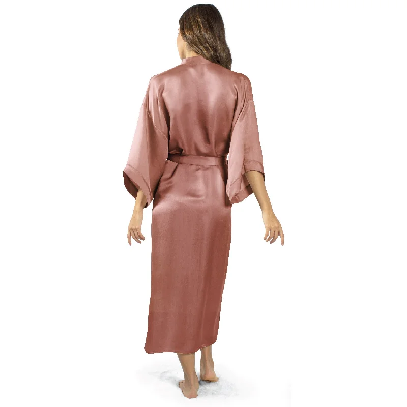 Luxury Artisan Long Silk Kimono Robes For Women, Washable Natural Mulberry Silk