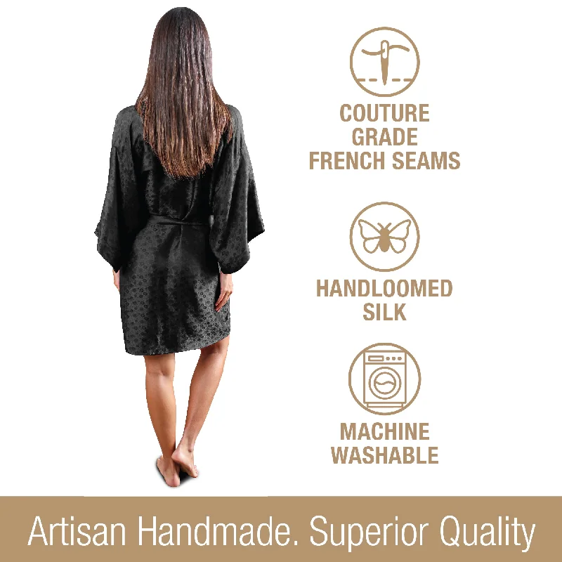 Luxury Artisan Silk Kimono Robes For Women Short, Jacquard, Washable Natural Mulberry Silk