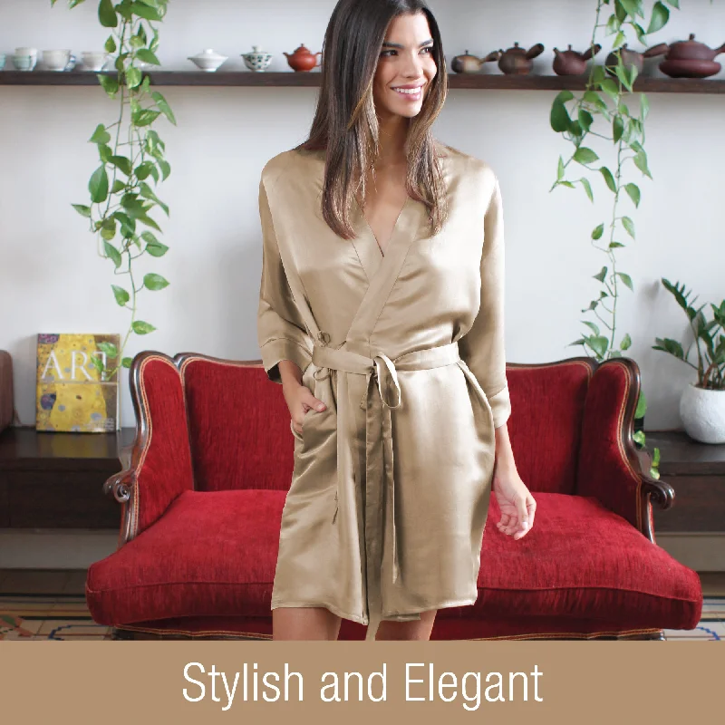 Luxury Artisan Silk Robes For Women, Short, Washable Natural Mulberry Silk