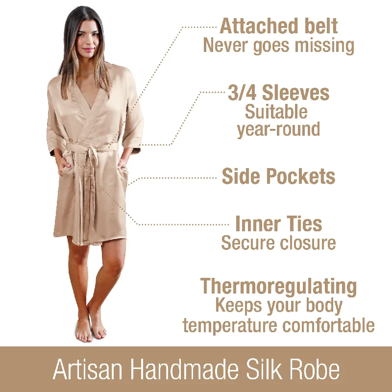 Luxury Artisan Silk Robes For Women, Short, Washable Natural Mulberry Silk