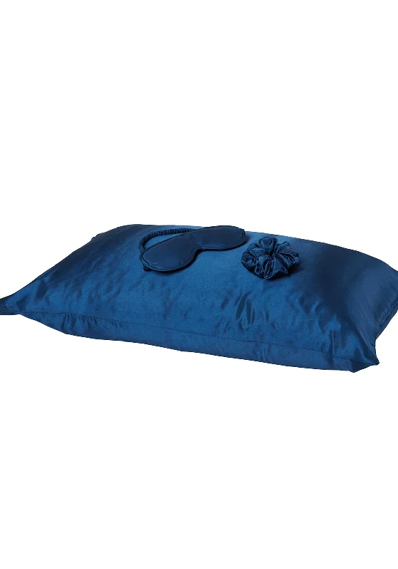 Indigo Sky Satin Pyjama, Pillowcase Eye Mask Set, Ocean Blue