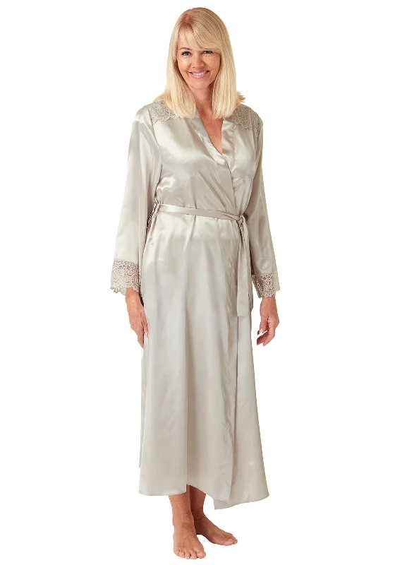 Marlon Satin Long Dressing Gown, Oatmeal