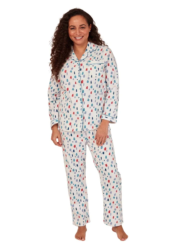 Indigo Sky Brushed Cotton Printed Pyjamas, Ivory