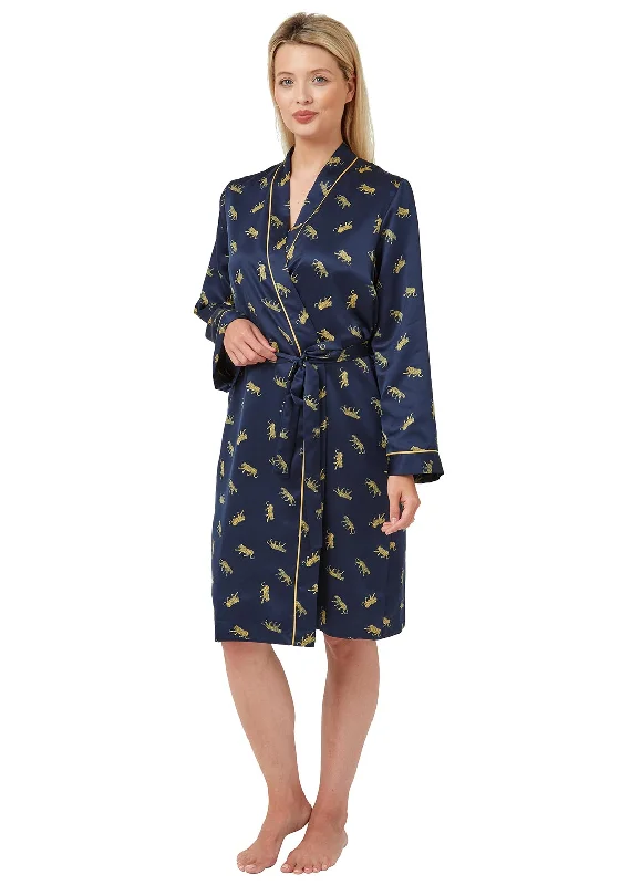 Indigo Sky Leopard Cat Print Dressing Gown, Navy