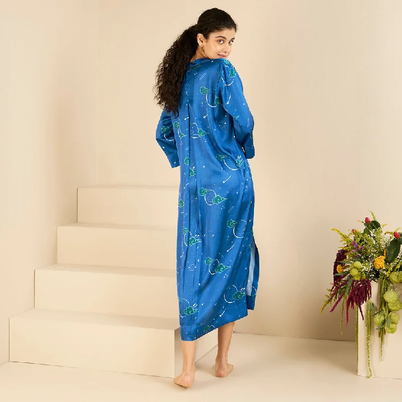 Midnight Stardust Satin Midi Kaftan Dress