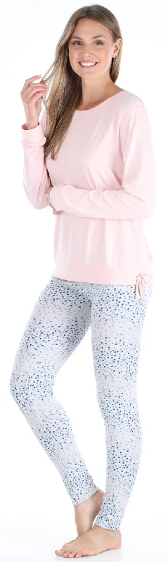 Olivia Rae Women’s Slouchy Long Sleeve Tie Drawstring Top and Legging Pajama Set