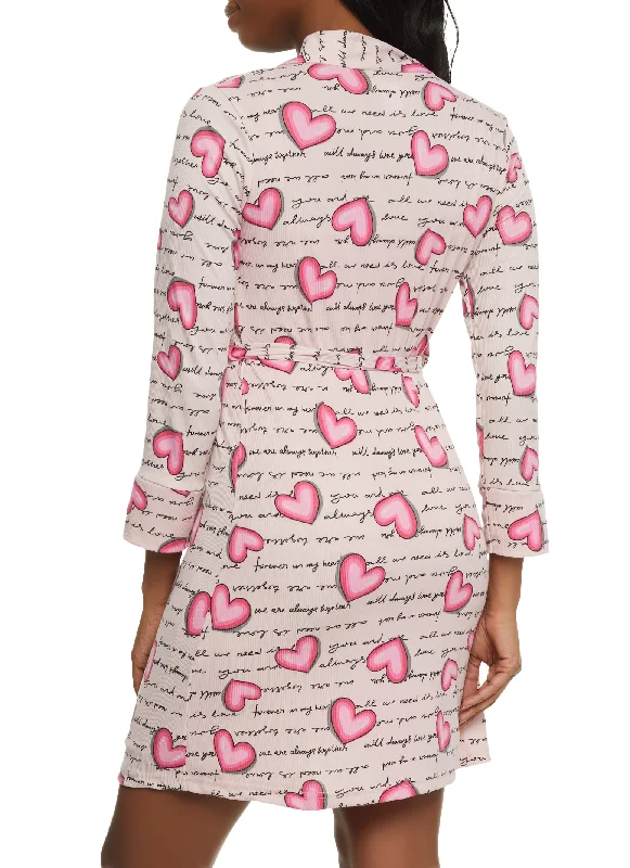 Ribbed Love Candy Print Cami Nightgown and Robe