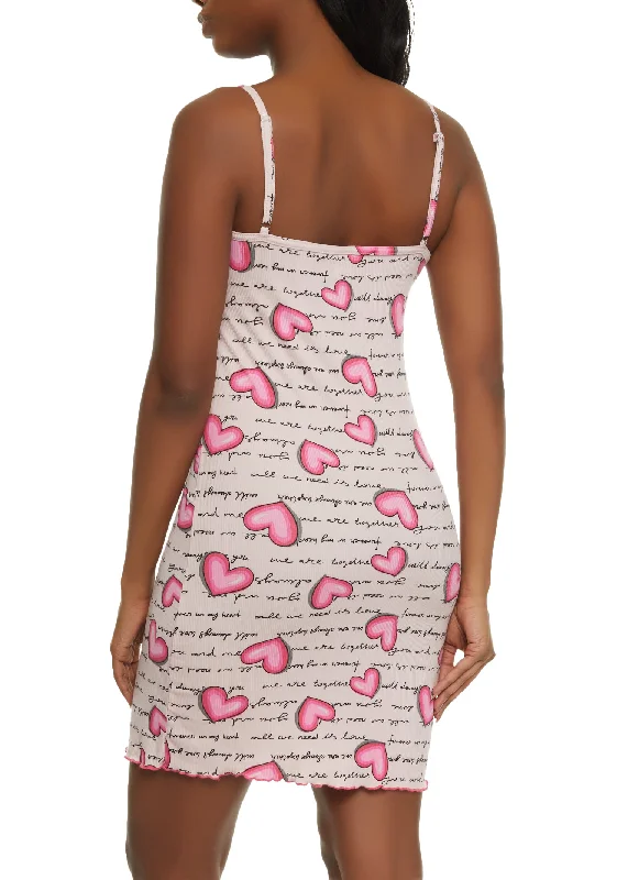 Ribbed Love Candy Print Cami Nightgown and Robe