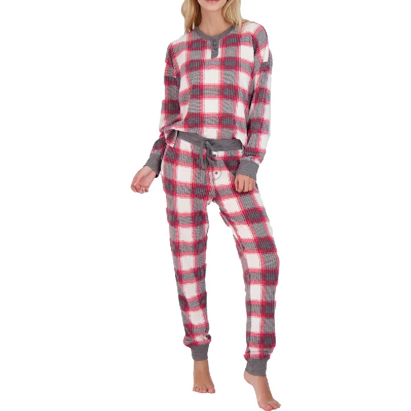 PJ Salvage Ski Jammie Women's 2 Piece Thermal Knit Printed Pajama Sleepwear Set