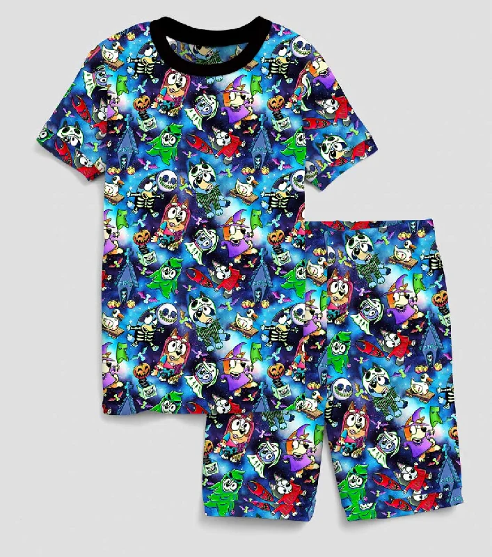 [Pre Sale] Boo Bash Creepin' it Blue - Bamboo Short Sleeve Short Lounge Set EST SHIP MID SEPT