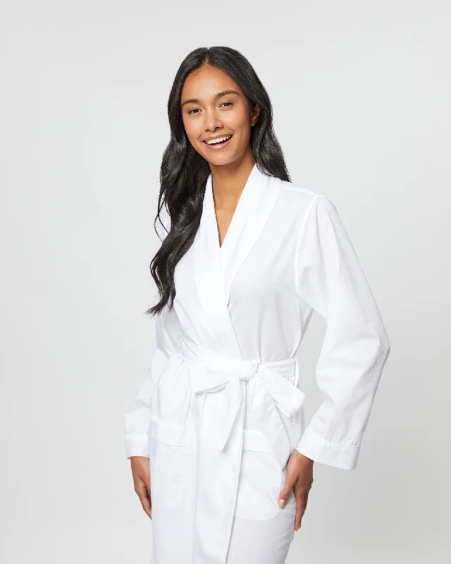 Women's Jacquard Short Dressing Gown - White