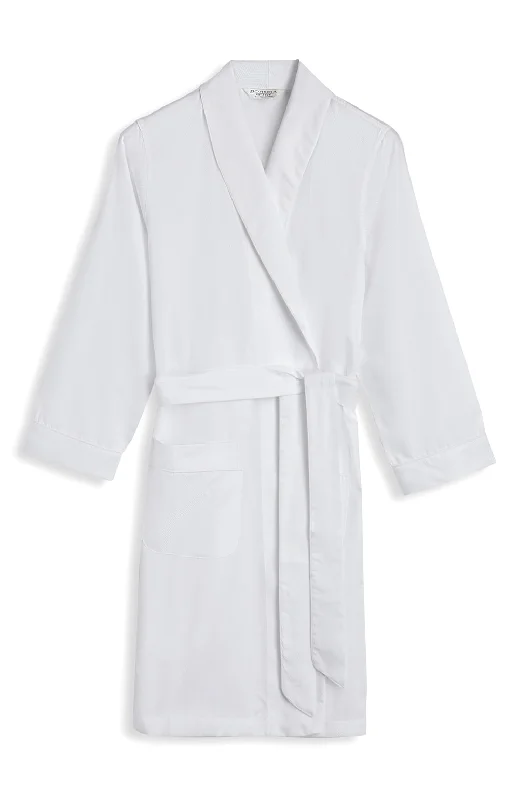 Women's Jacquard Short Dressing Gown - White