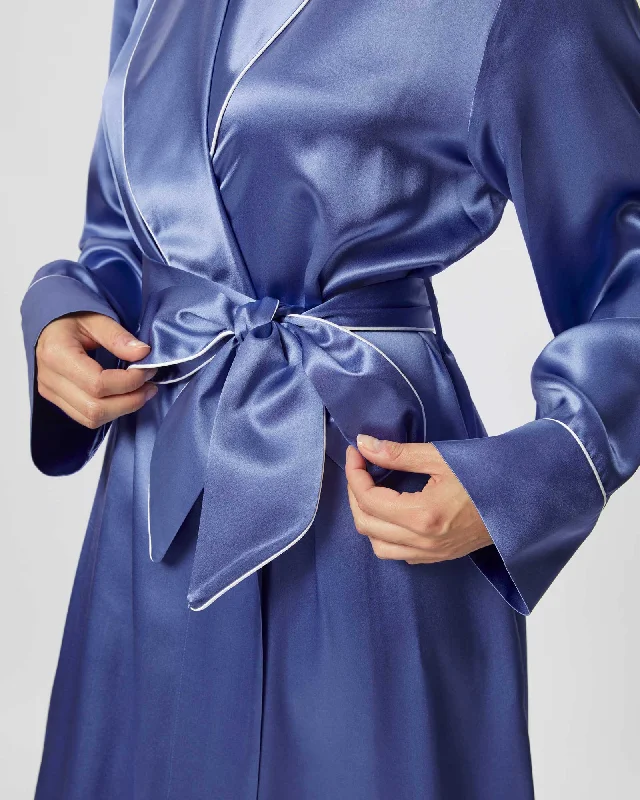 Women's Silk Dressing Gown - Periwinkle