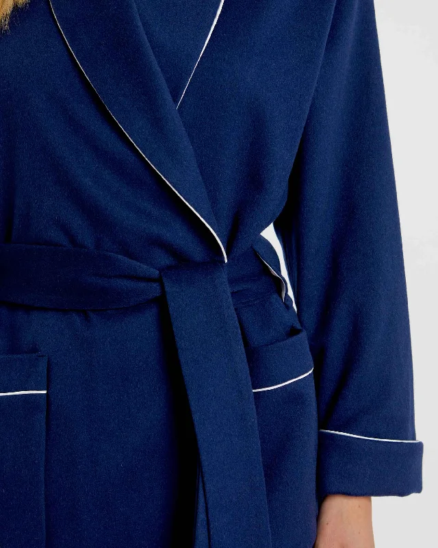 Women's Silk-Lined Cashmere Robe - Navy