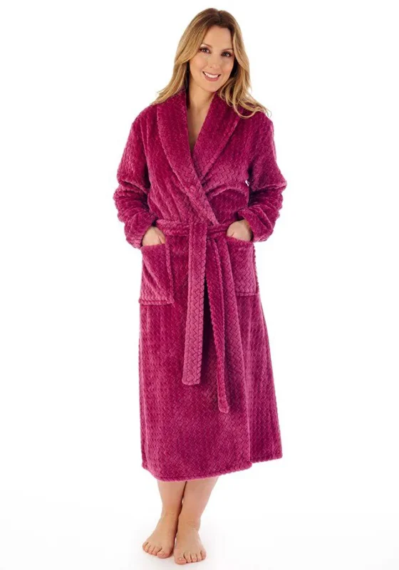 Slenderella Zig Zag Cosy Fleece Dressing Gown, Raspberry