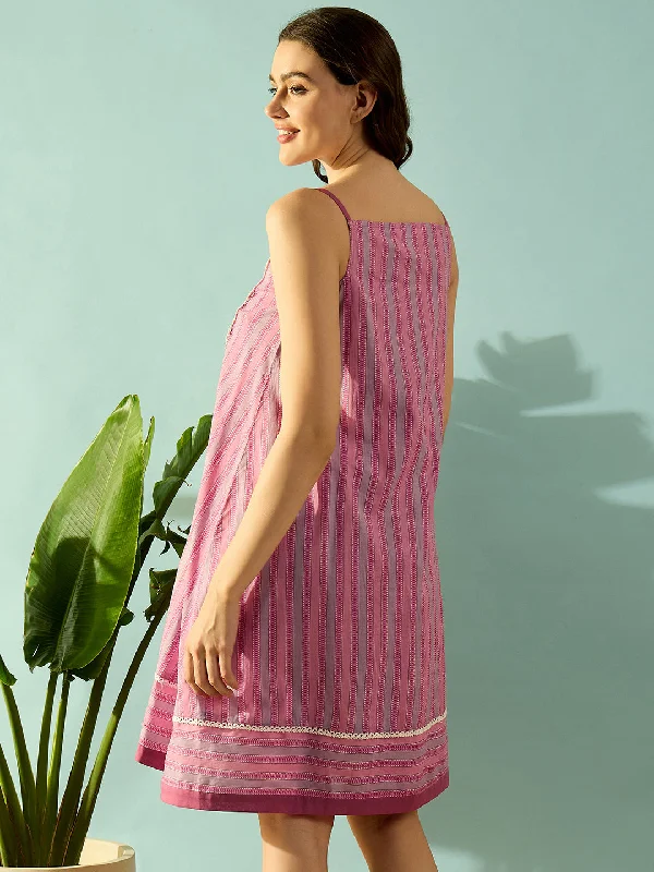 Striped Sweetheart Cotton Night Dress