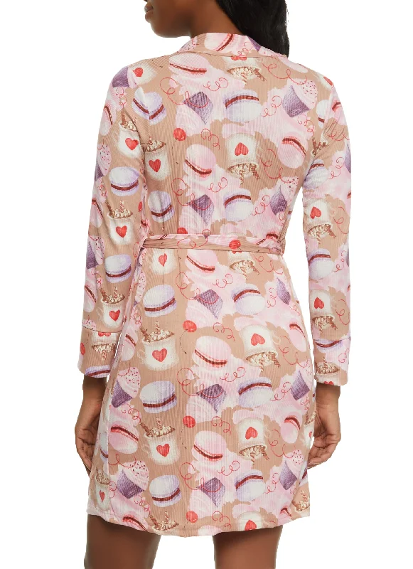 Ribbed Cupcake Print Cami Nightgown and Robe