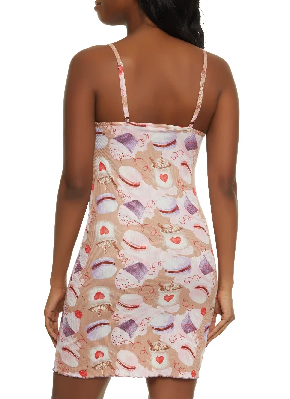 Ribbed Cupcake Print Cami Nightgown and Robe