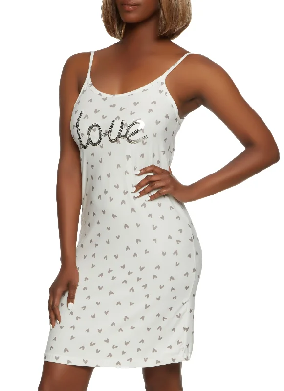 Love Sequin Print Nightgown with Robe