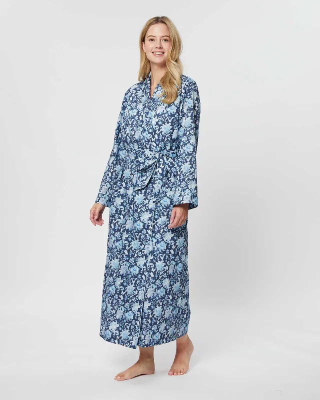 Women's Fine Cotton Dressing Gown Made with Liberty Fabric - Ice Flower