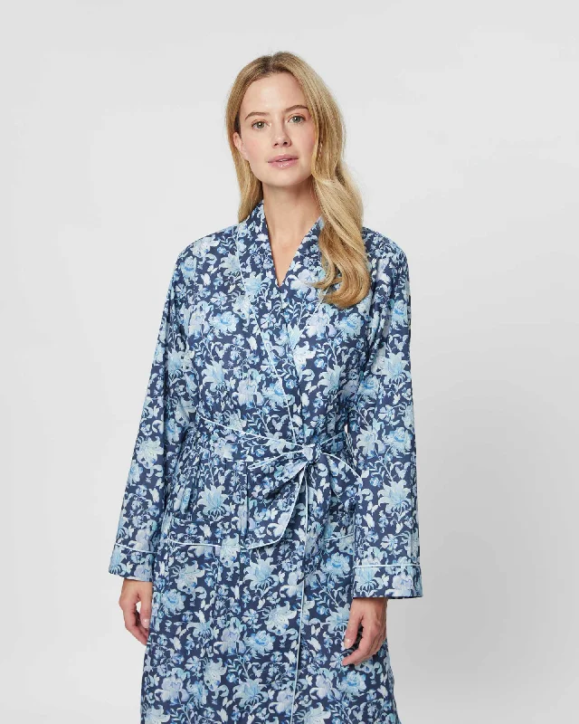 Women's Fine Cotton Dressing Gown Made with Liberty Fabric - Ice Flower