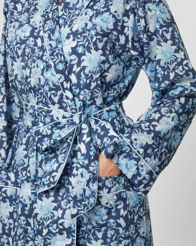 Women's Fine Cotton Dressing Gown Made with Liberty Fabric - Ice Flower