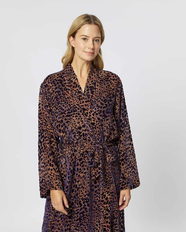 Women's Velvet Kimono - Midnight Leopard