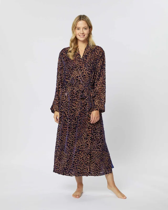 Women's Velvet Kimono - Midnight Leopard