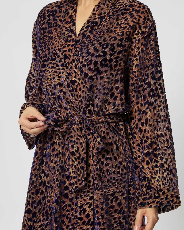 Women's Velvet Kimono - Midnight Leopard