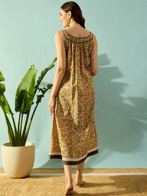 Yellow Petals Cotton Night Dress