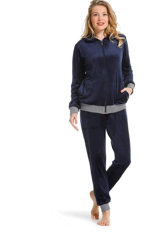 Pastunette Velour Zip Lounge Pyjama Set, Navy