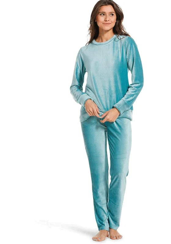 Slenderella Velvet Ribbed Pyjama Set, Blue